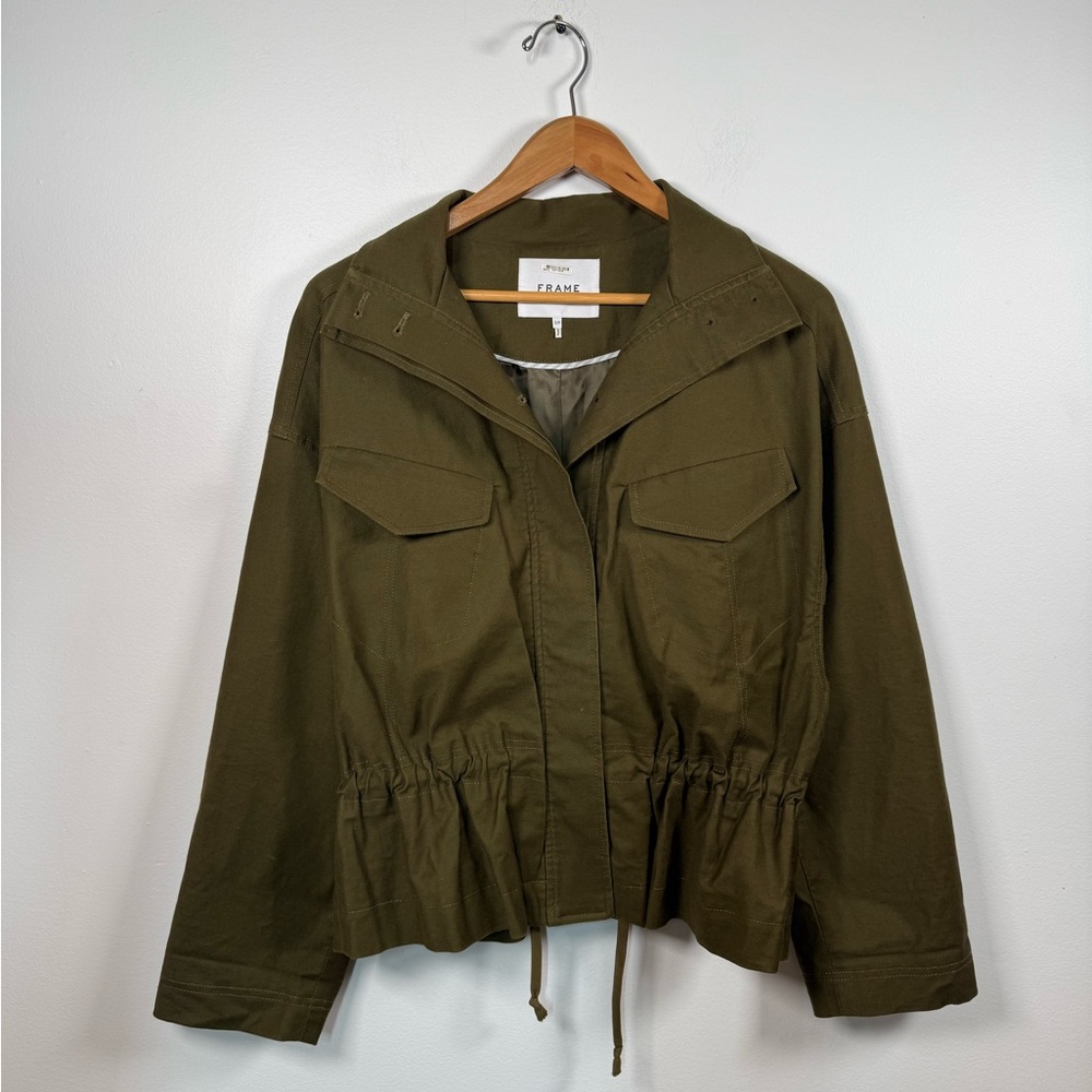 FRAME Canvas Peplum Utility Chore Jacket in‎ Forrest Green Small